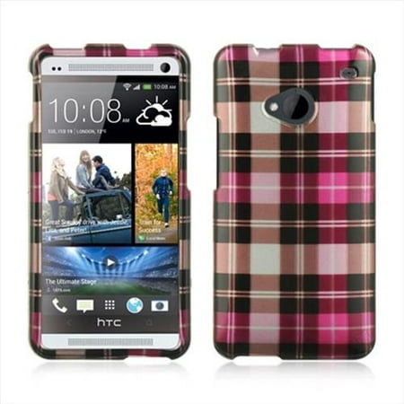 Hot Pink Plaid Design - Hot Pink Plaid Design Snap-On Hard Case Cover for HTC One M7