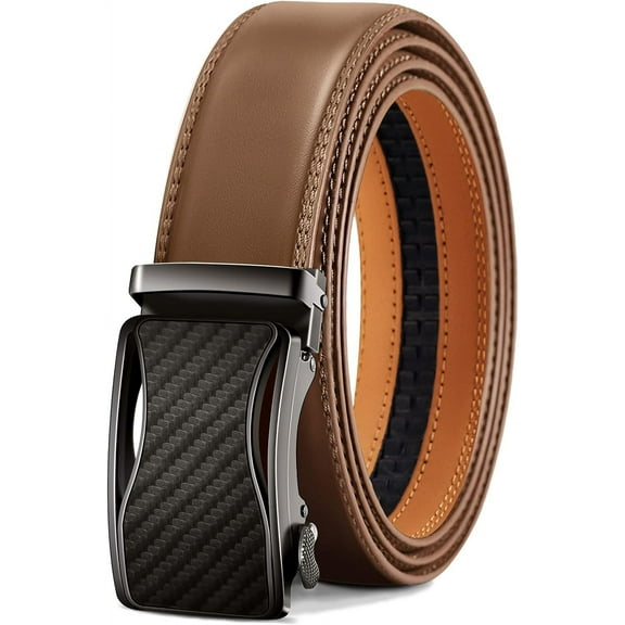 Mens Ratchet Belt,Leather Adjustable Slide Belt For Gift Mens Dress Casual 1 3/8",Size Adjustable