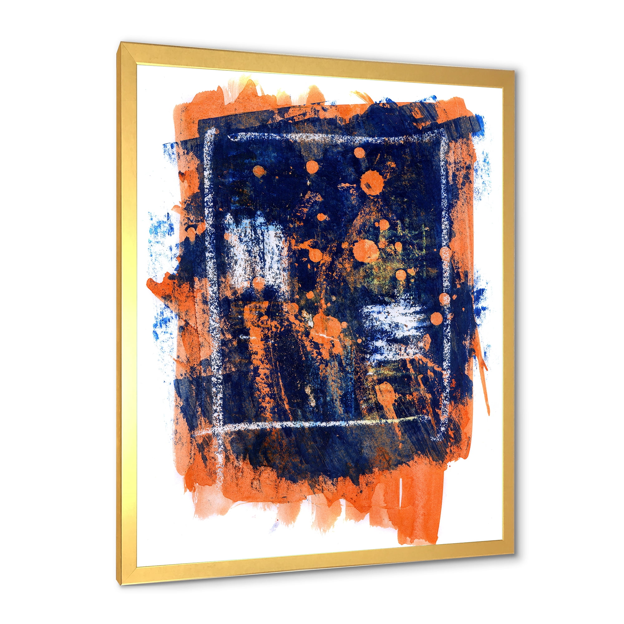 Designart 'Navy Blue and Orange Abstract' Modern Framed Art Print