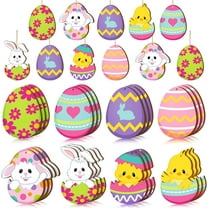 24Pcs Easter Bunny Eggs Wooden Patio Ornaments Hollow Out Easter Tree Party Home Outdoor Decor