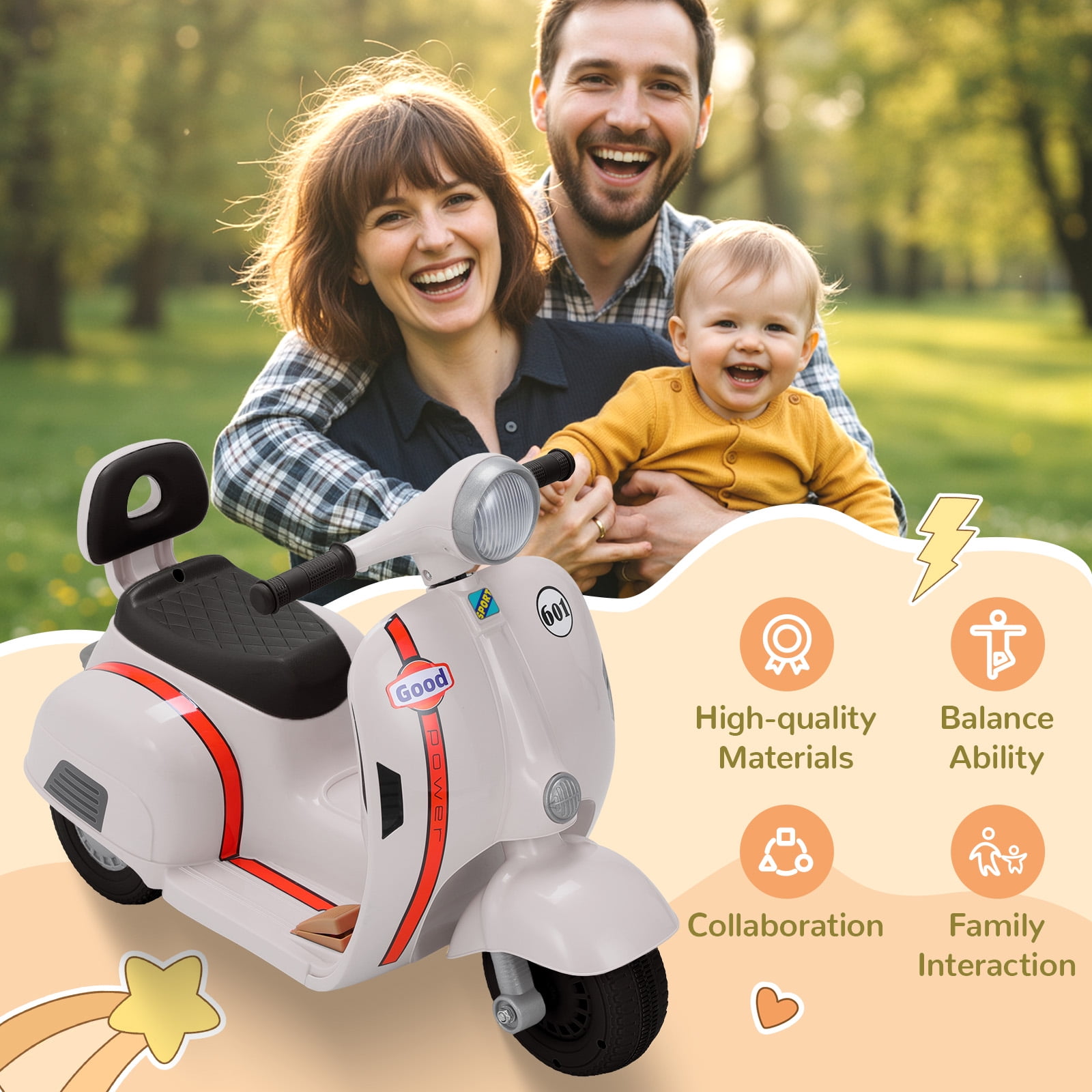 TLSUNNY Kids Electric Motorcycle, Ride On Toys with LED Headlight & Music, Soft Start, Gift for Boys/Girls Ages 3+