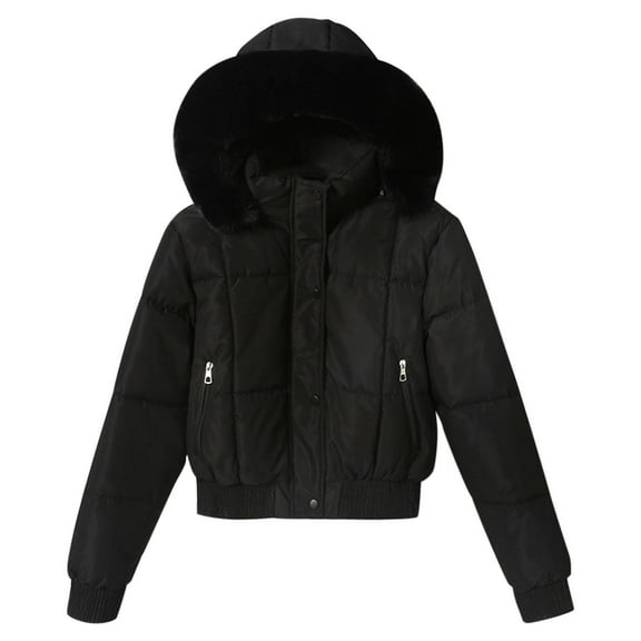 Womens Winter Plus Size Coats Solid Color Long Sleeved With Large Collar And Waist Cinching Short Black Outerwear Coats M-2XL