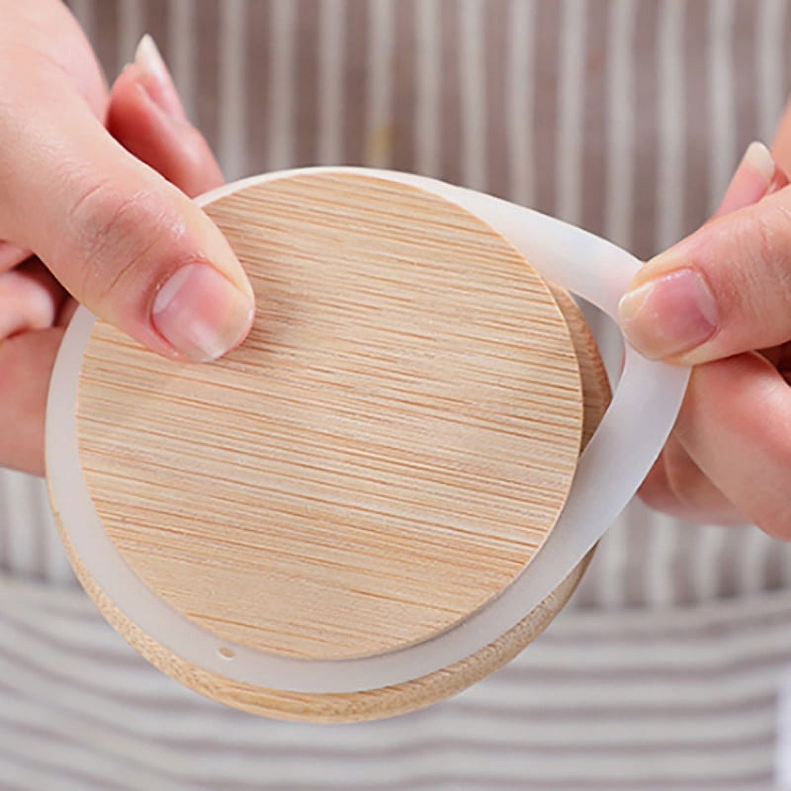 10Pcs Bamboo Wood Lid Glass Jar Airtight Canister Kitchen Storage Bottles Jars Food Container Tea Coffee B