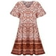 thumbnail image 3 of Gibobby Vestido casual de verano para mujer Vestido de mujer con cuello en V, manga corta, estampado floral, vacaciones en la playa, vestidos de estilo rural, (Rojo,XL), 3 of 5