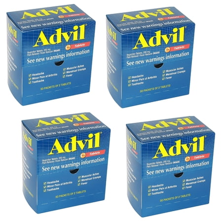 Advil Pain Reliever / Fever Reducer Coated Tablet Refill 2 by 50 Ct, 200mg Ibuprofen - 4 Pack