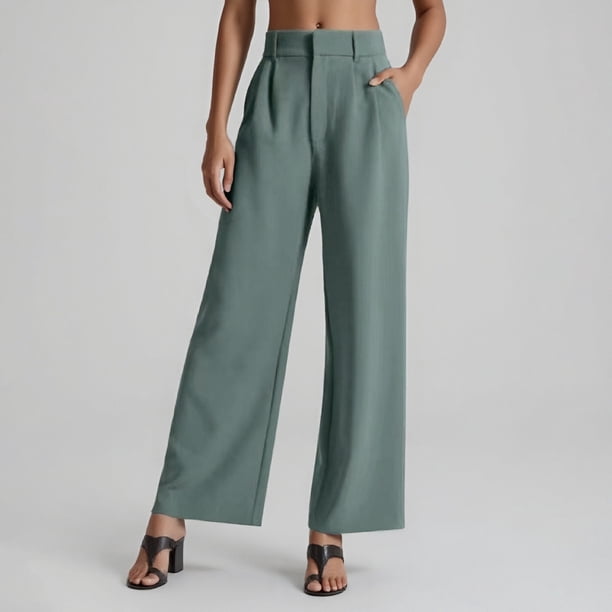WILLBEST Pantalones Casuales para Mujer, Pantalones Anchos de Pierna Ancha y Cintura Alta, para el Trabajo y Los Negocios, Ropa Informal. Chica