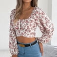 thumbnail image 6 of Womens Long Sleeve Crop Tops Cross Hem Floral Print Square Neck Going Out Blouse Tees Spring Fall Fashion (XL, White), 6 of 7