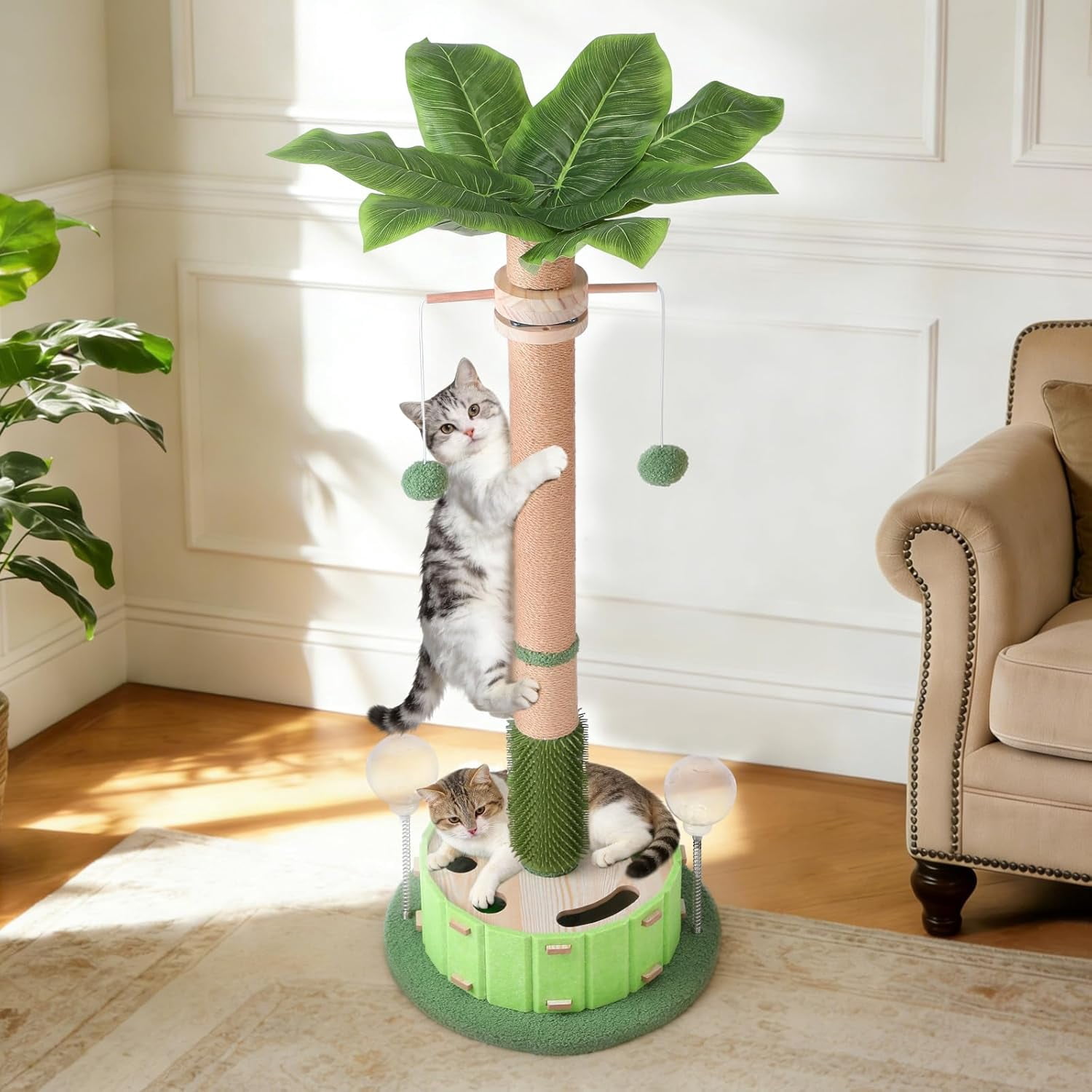 40 Inch Tall  Scratching Post with Rotating Ball and Treat Dispenser for Indoor Cats
