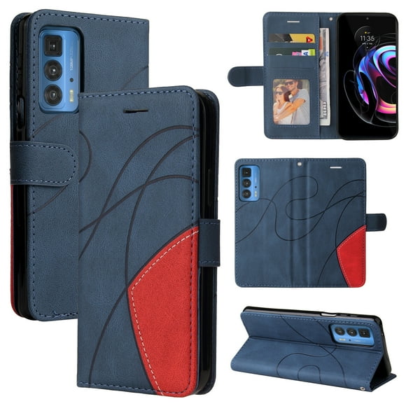 Compatible Motorola Edge 20 pro/Edge s pro Case, Leather Wallet Case Stand View Magnetic Clasp Book Flip Folio Phone Cover - Blue