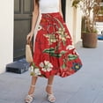 thumbnail image 6 of Women's Floral Midi Skirt, Drawstring High Waist Tiered Pleated Skirt, Casual Boho Skirt for Vacation, Daily Wear and Spring Outfits,Red,S, 6 of 7