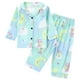 thumbnail image 1 of Odeerbi 1-8 Años Niños Niñas Pijama de Satén Con Solapa Dentada Camisa de Manga Larga Conjunto de Pantalones Suave Estampado de Rayas Pijama de Dos Piezas, 1 of 9