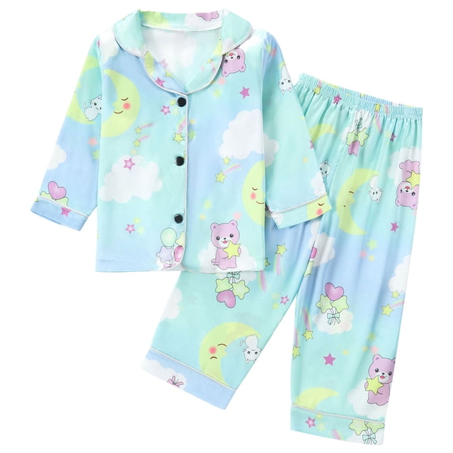 Odeerbi 1-8 Años Niños Niñas Pijama de Satén Con Solapa Dentada Camisa de Manga Larga Conjunto de Pantalones Suave Estampado de Rayas Pijama de Dos Piezas