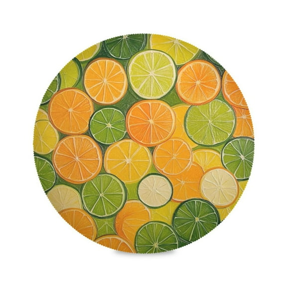 WOBOGO The Pattern Of Orange and Lime Slices Round Placemats Set of 6 Heat Resistant Washable Kitchen Table Decorations 15.4in