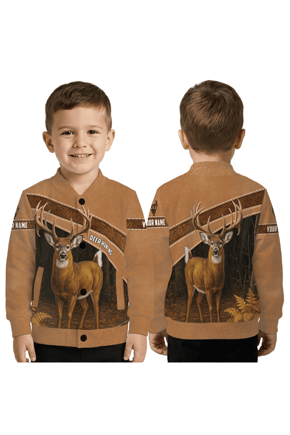 Personalized Deer Wildlife Jacket, Custom Name Nature Animal Baseball Jacket, Forest Deer Outdoor Art Valentine Gift