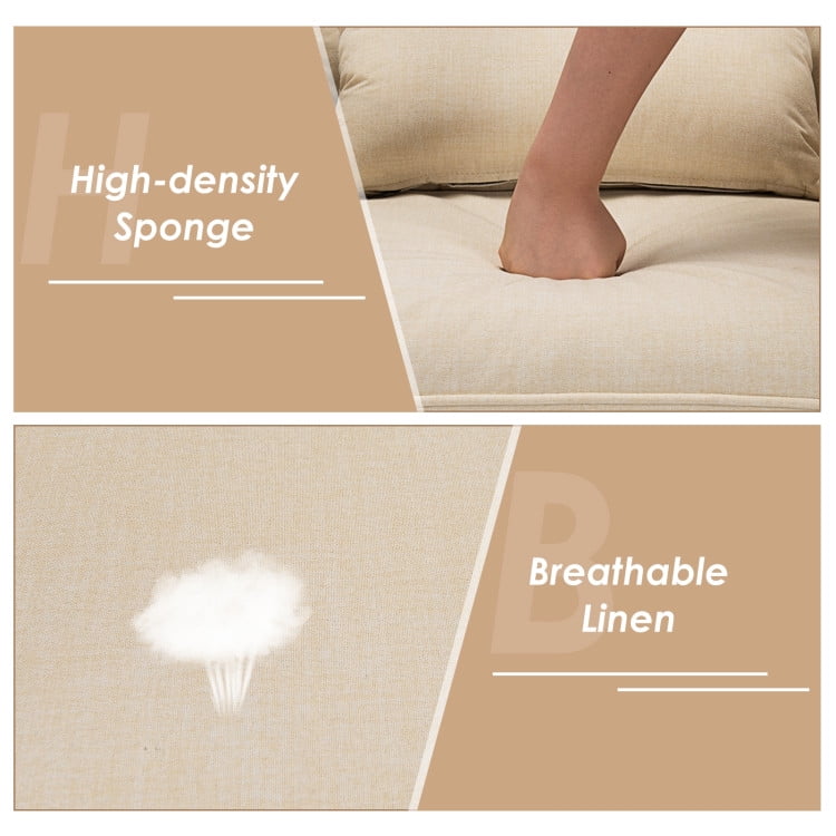 Finihen Upholstered Accent Chair, Modern Comfy Armchair Single Sofa, Linen Fabric Single Sofa Armchair with Waist Pillow, for Living Room, Bedroom, Beige