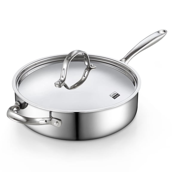 Cooks Standard Multi-Ply Clad 4 Quart Stainless Steel Sauté Pan, 10.5 Inch Deep Frying Pan Skillet with Lid, Induction-Ready Cooking Pan with Stay-Cool Handle, Dishwasher & Oven Safe