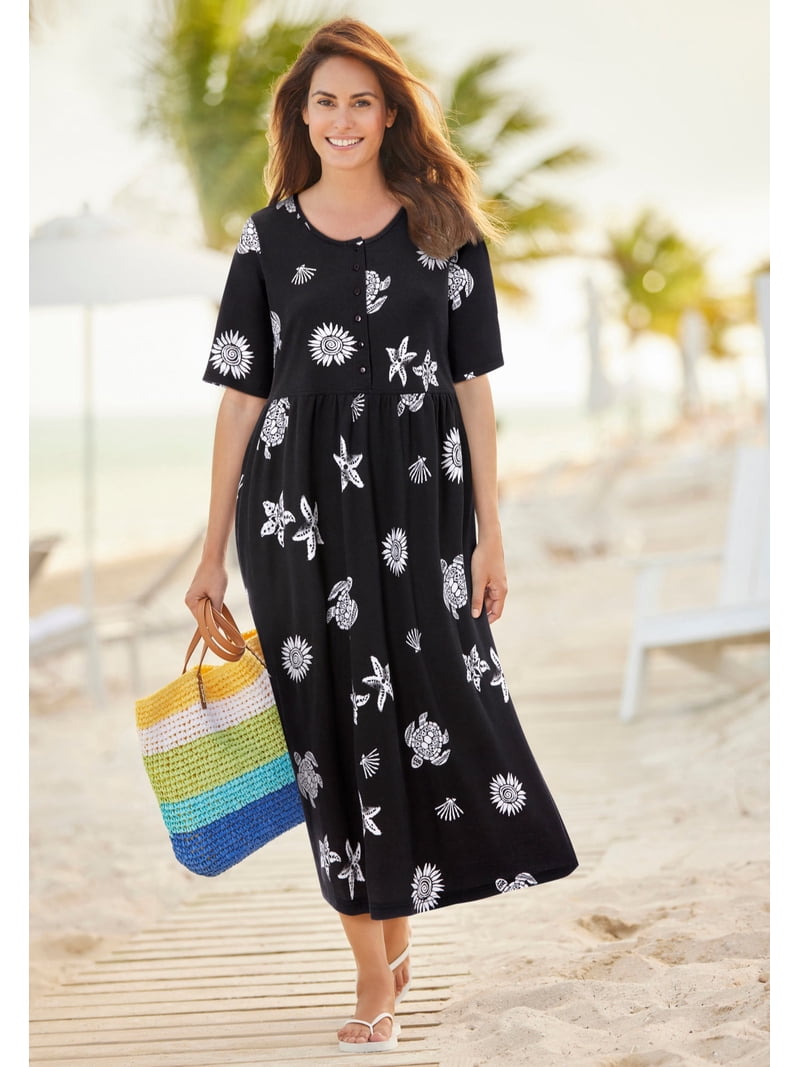 empire waist dress plus size pattern Woman Within Plus Size Stamped Empire Waist Dress