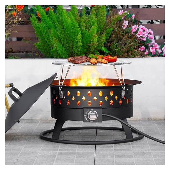 24 Inch Portable Propane Firepit with Grill Outdoors