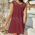 thumbnail image 6 of LYEAA Vacation Dresses for Women Beach Plus Size V Neck Sleeveless Flowy Crochet Elegant Midi Dresses Solid Casual Dressy Loose Cut Out Pullover Dresses Comfort Dresses Red XL, 6 of 6
