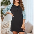 thumbnail image 2 of Odeerbi Pajamas for Women Nightgowns Short Sleepshirts Soft 2025 Fashion Dress Erogenous Short Sleeve Warm Home Print Black, 2 of 9
