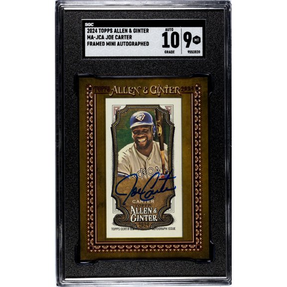 Graded 2024 Topps Allen & Ginter Joe Carter MA-JCA Framed Mini Auto SGC 9 Auto 10 Baseball Card