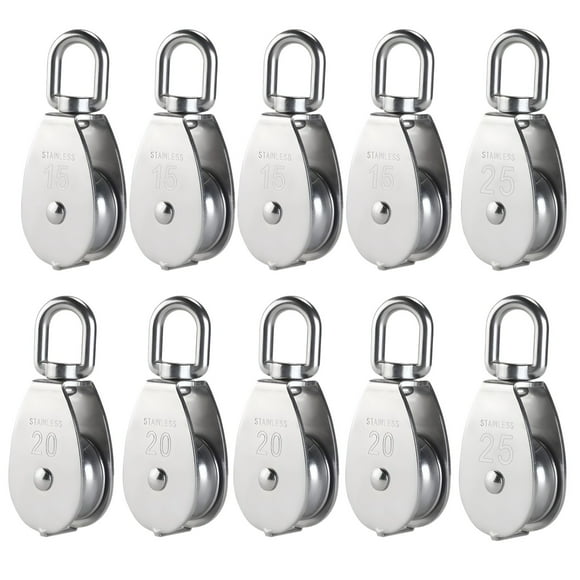 10 Pcs Pulley Block Set, Stainless Steel Single Sheave Pulley System (M15/M20/M25), 360° Swivel Lifting Pulleys for Wire Rope, Great for Kayak Hoist, Shade Sail, Home Gym Equipment
