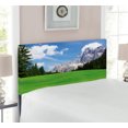 thumbnail image 2 of Nature Headboard, Picturesque Mountain with Rural Road View of Italian Old Country Modern Print, Upholstered Decorative Metal Bed Headboard with Memory Foam, Twin Size, Evergreen Blue, by Ambesonne, 2 of 4