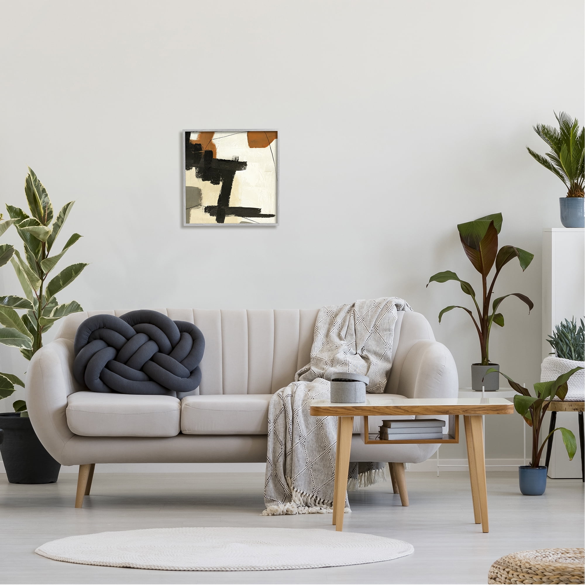 Stupell Industries Beige Contemporary Abstraction Abstract Painting Gray Framed Art Print Wall Art, 17 x 17