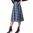 thumbnail image 4 of INSPIRE CHIC Women's Skirt High Elastic Waist A-Line  Vintage Plaid Midi Skirts M Dark Blue, 4 of 6