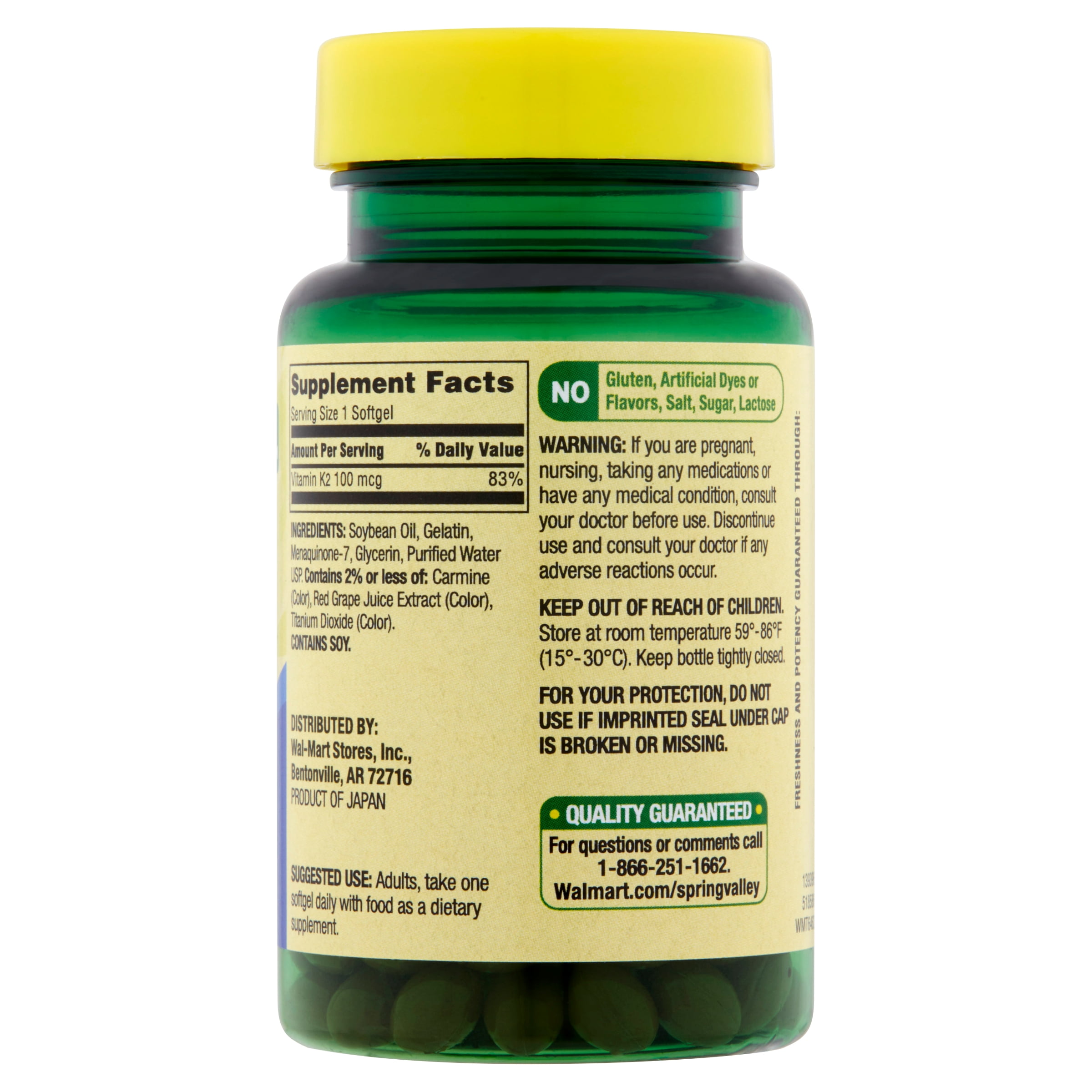 Spring Valley Vitamin K2 Softgels, 100 mcg, 60 Count