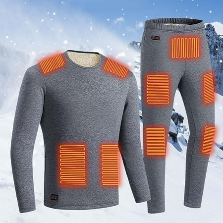 jsaierl Men s Heated Shirt Thermal Underwear Winter Warm Base Layer Top & Bottom Set Long Johns