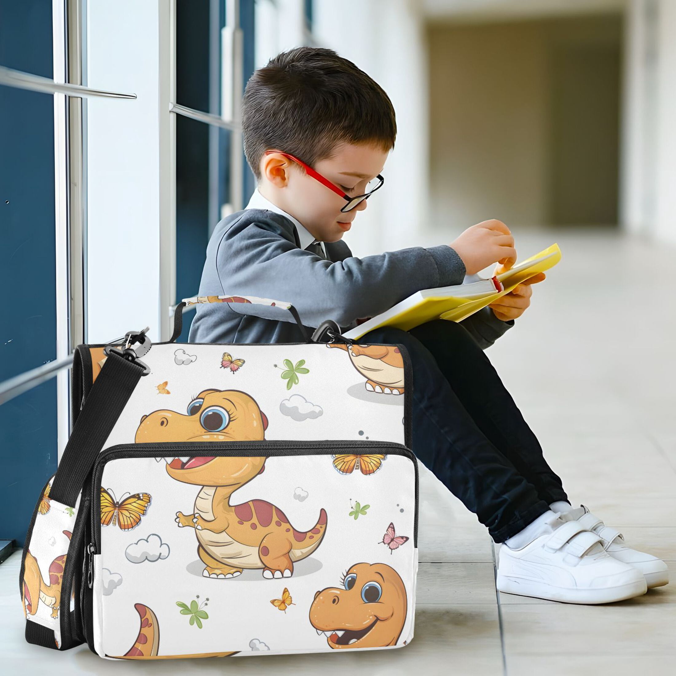 3 Ring Zipper Binder with Shoulder Strap Waterproof Trapper Keeper 2 Inch D-Ring 500 Sheets Capacity Cute Dinosaur and Butterfly