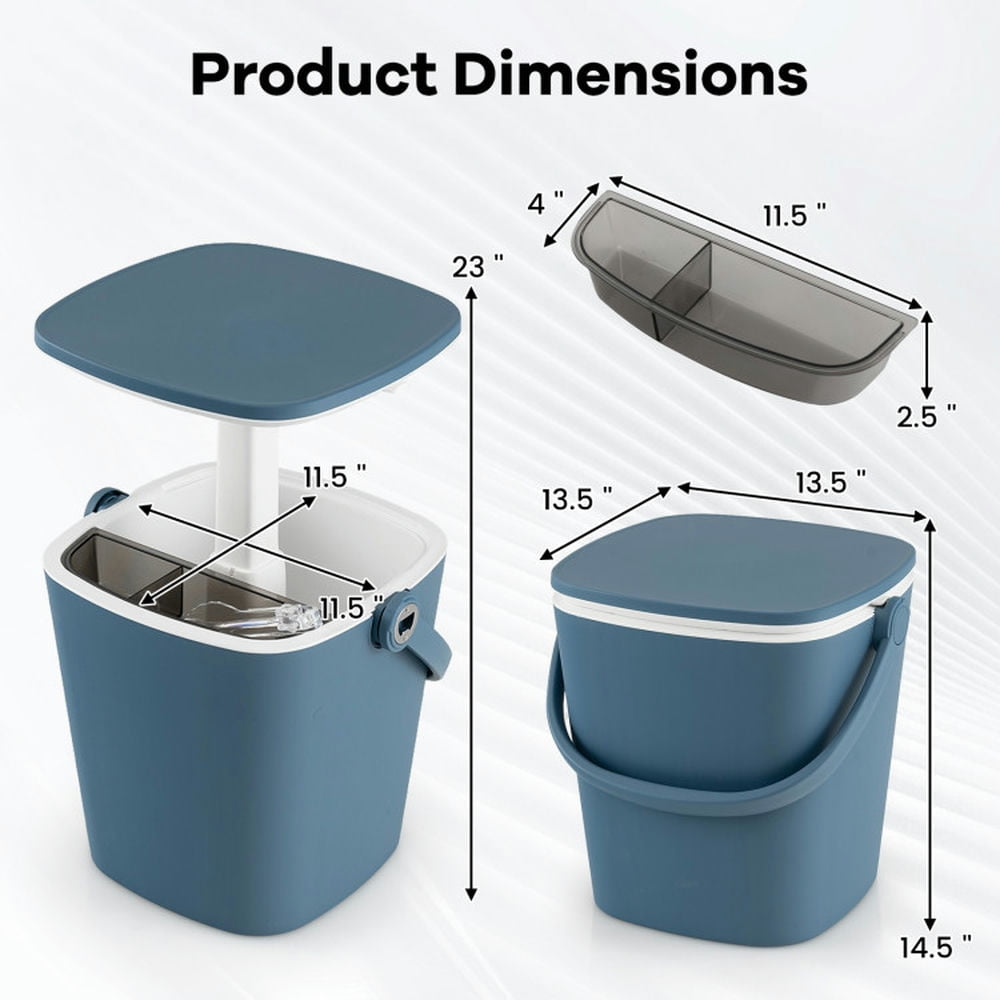 YYAo 3-in-1 Portable Cooler Bar Table with Bottle Opener and Lift Top Lid for Camping Poolside-Blue