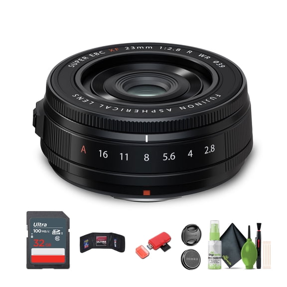 FUJIFILM XF 23mm f/2.8 R WR Lens (FUJIFILM X, Black), 32GB SDHC UHS-I Memory Card