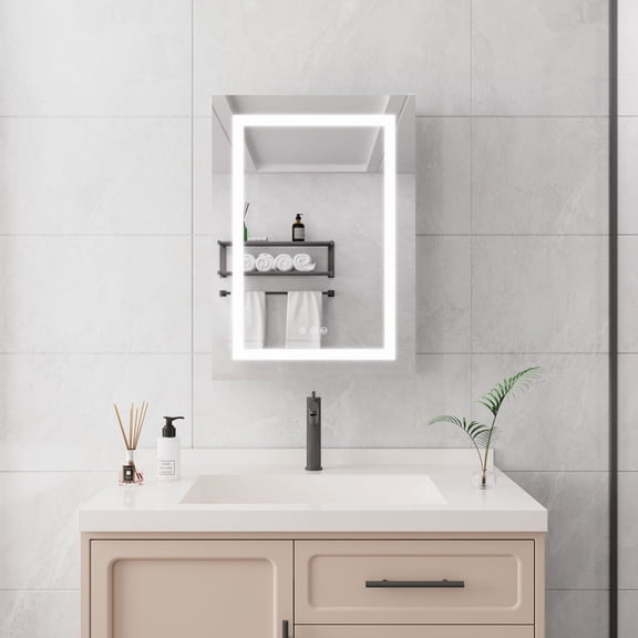 20 X 28 Inch Bathroom Medicine Cabinet With Mirror Wall Mounted Led Bathroom Mirror Cabinet With Lights, Anti-Fog, Waterproof, Dimmable,3000K~6000K, Single Door,Touch Swich, Storage Shelves