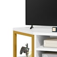 thumbnail image 5 of Dextrus Farmhouse Corner TV Stand for TVs up to 55 inch with Power Outlet, Wood Entertainment Center, TV Media Console with Storage, White and Gold, 5 of 8