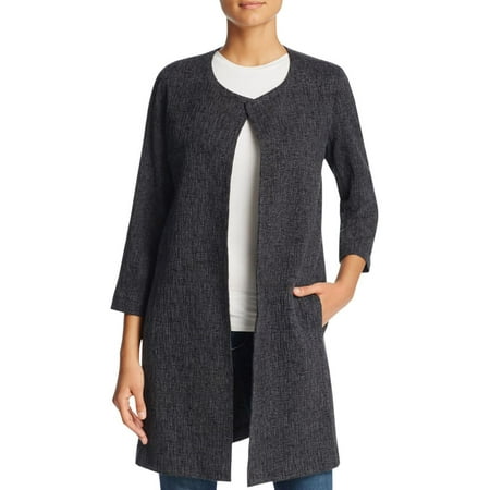 Eileen Fisher Womens Woven Round Neck Jacket Gray XXS