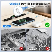 Atzeste 3-in-1 Fast Charging Cable 90W Charger, Type C/Lightning/Magnetic Multi Charge Dock with USB/Type C Input, Portable Designed for iWatch Series, iPhone 17-11, Car-4FT