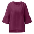 thumbnail image 4 of Leutsin Femmes Dames Manches Courtes Uni Col Rond Coton Chemise Ample Blouse Haut, 4 of 6