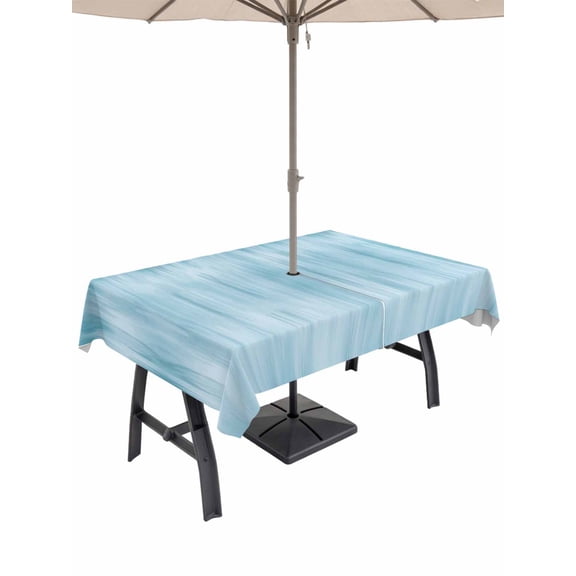 Outdoor Tablecloths with Umbrella Hole & Zipper, Teal Blue 54x80 Inch Tablecloth Rectangle, Modern Abstract Art Ombre Striped Waterproof Table Cloth, Patio/Pool/Picnic Table Covers