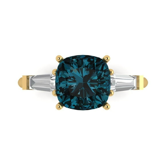 3 ctw 3 Stone Anniversary Ring for Women | Cushion Cut Natural London Blue Topaz | Hyperallergenic Solid 18K Yellow Gold