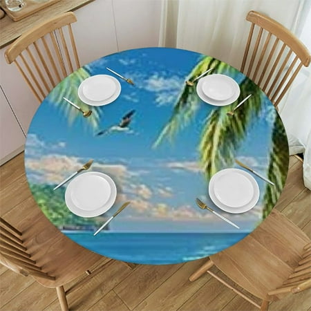 

SHERONV Palm Trees Bird Round Tablecloth Waterproof Stain-Resistant 54 -58
