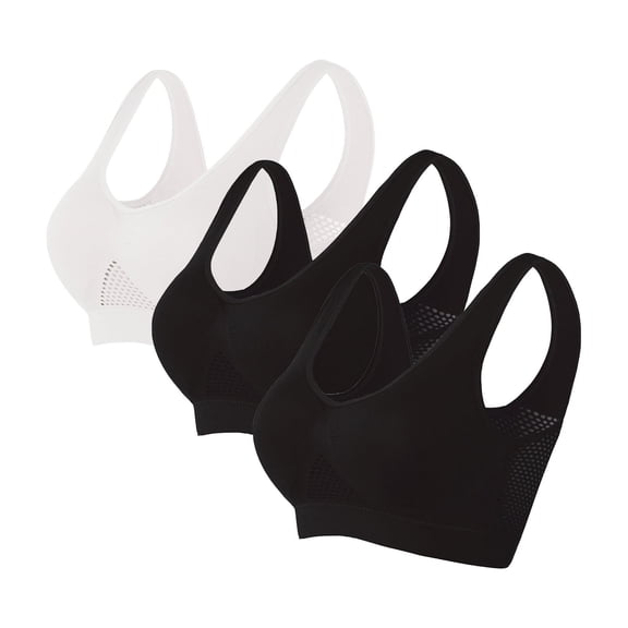 Fewfanhot Women's 3PC Seamless Plus Size Sports Bra with Removable Pads Workout Yoga Fitness Top S-5XL