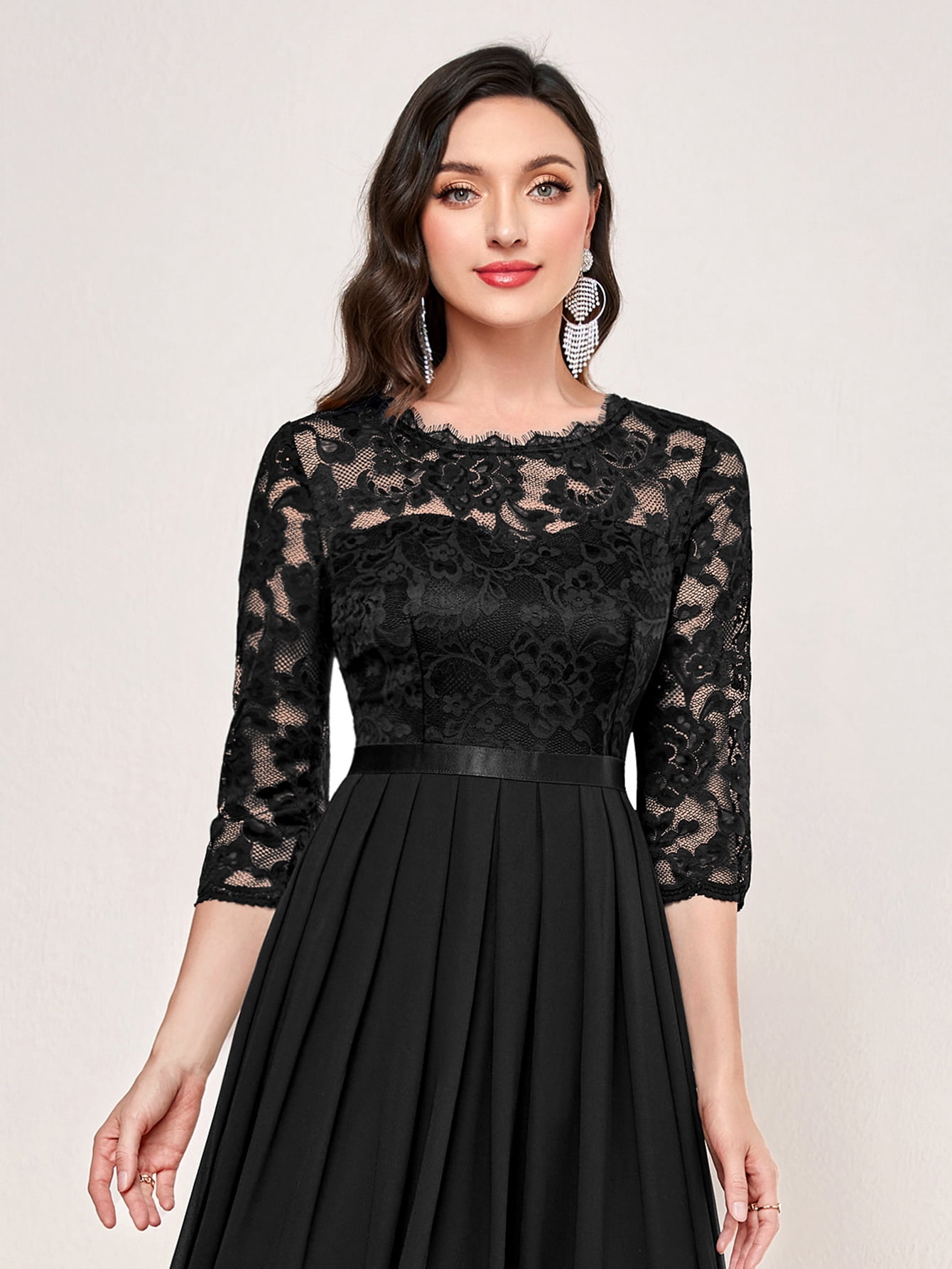 Miusol Women's Floral Lace Bodice Ribbon Waist Pleated Maxi Dress -  Walmart.com