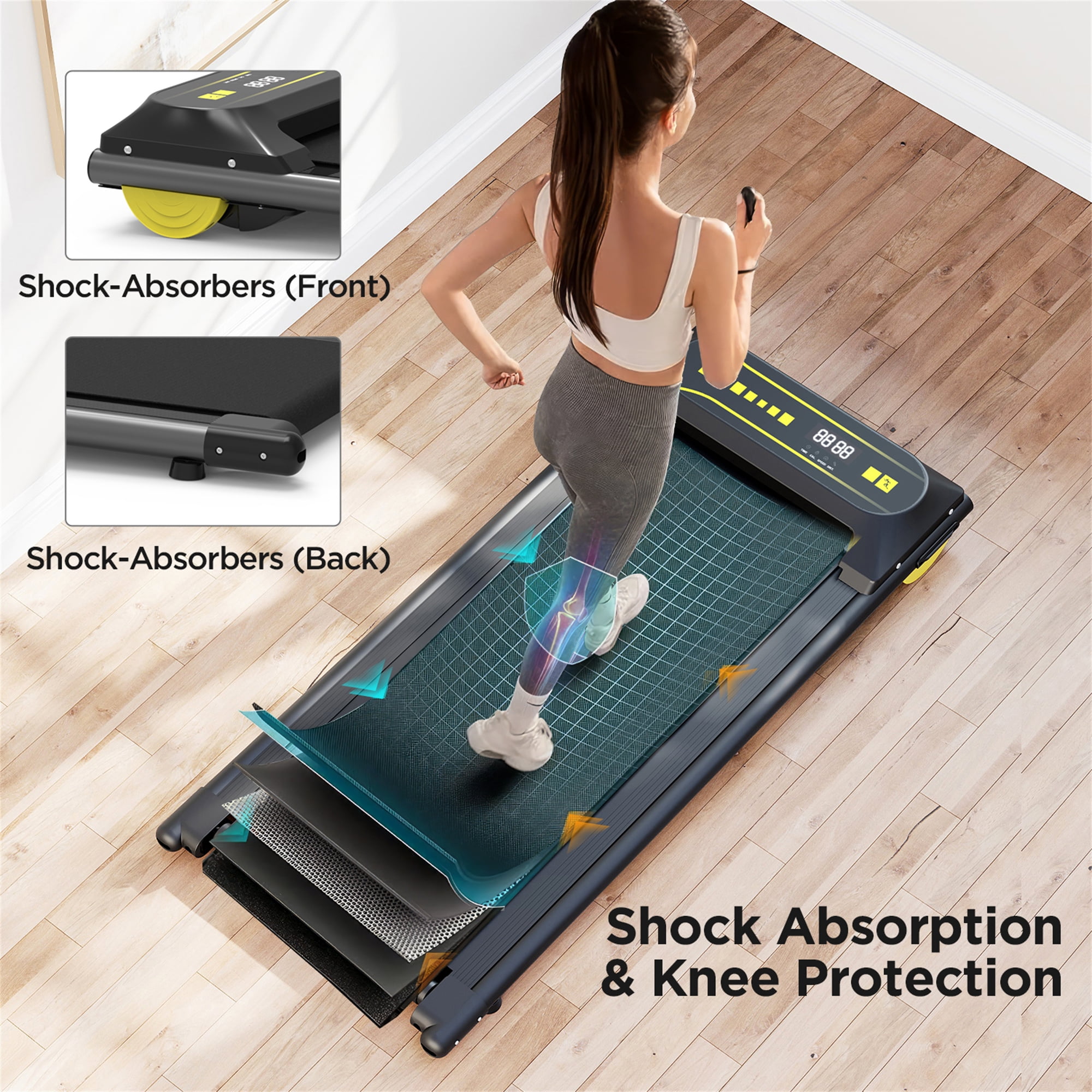 Aukfa Walking Pad Treadmill with Incline Under Desk Treadmill Portable Treadmill for Home Office Walking Running 265 lb Capacity 4 mph Speed Black