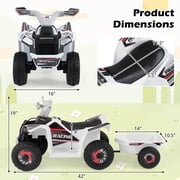 Costway Kids Electric ATV Car, 6V Battery-Powered Ride on Toy wirh Removable Back Trailer White