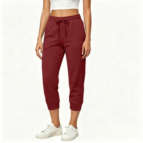 Utoimkio Women's Capri Jogger Sweatpants Drawstring Elastic Waist Cuffed Cropped Trousers with Side Pockets for Casual Daily Walking