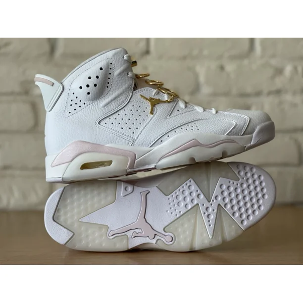 Ni - ke Ni - ke Air Jordan 6 Retro Gold Hoops Pink Leather DH9696-100 Women 11/Men 9.5 New