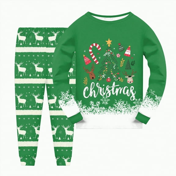 HCNTES Kids Christmas Pajamas Cotton Long Sleeve Matching Holiday Pjs Set Toddler Boys Girls Xmas Jammies 3t -10t,Sizes 5-6 Years