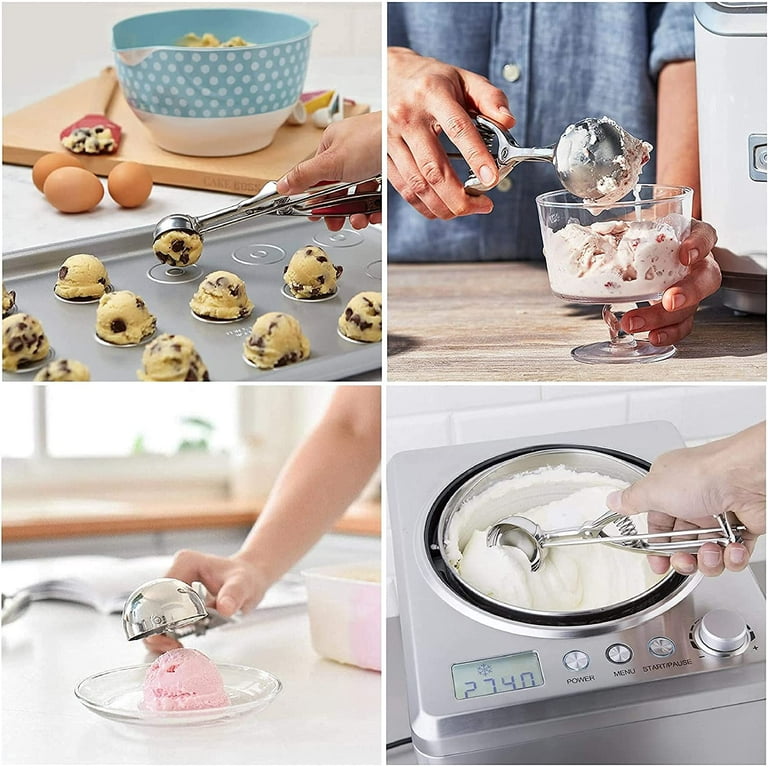 Otehetot Ice Cream Scoop 3pcs Cookie Scoop Set Stainless Steel Ice Cream Scooper with Trigger Release Large/Medium/Small Cookie Scooper for Baking Coo
